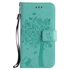 NOMO Galaxy S5 Case Samsung S5 Wallet Case Galaxy S5 Flip Case PU Leather Emboss Tree Cat Flowers Folio Magnetic Kickstand Cover with Card Slots for Samsung Galaxy S5 I9600 Teal - B07DYSLLJQ